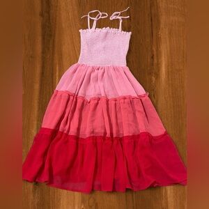 Bleu Rod Beattie Girls Pink Ombre Tiered Dress with Smocked Bodice